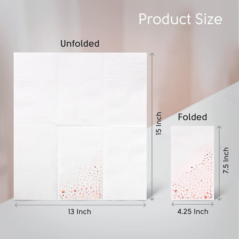 The Essential Concierge Stylish Rose Gold Napkins, 100 Count Disposable Napkins, 7.5 x 4.25 Inch, Rose Gold & White, 3-Ply Paper Napkins - Image 5